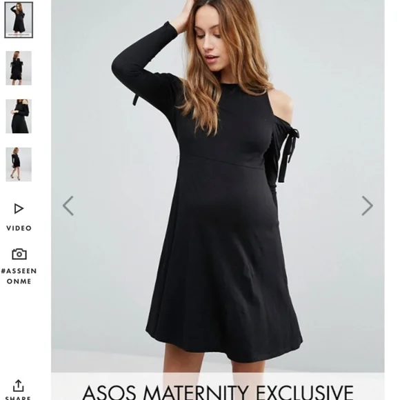 Maternity black cold shoulder dress - Picture 2 of 6